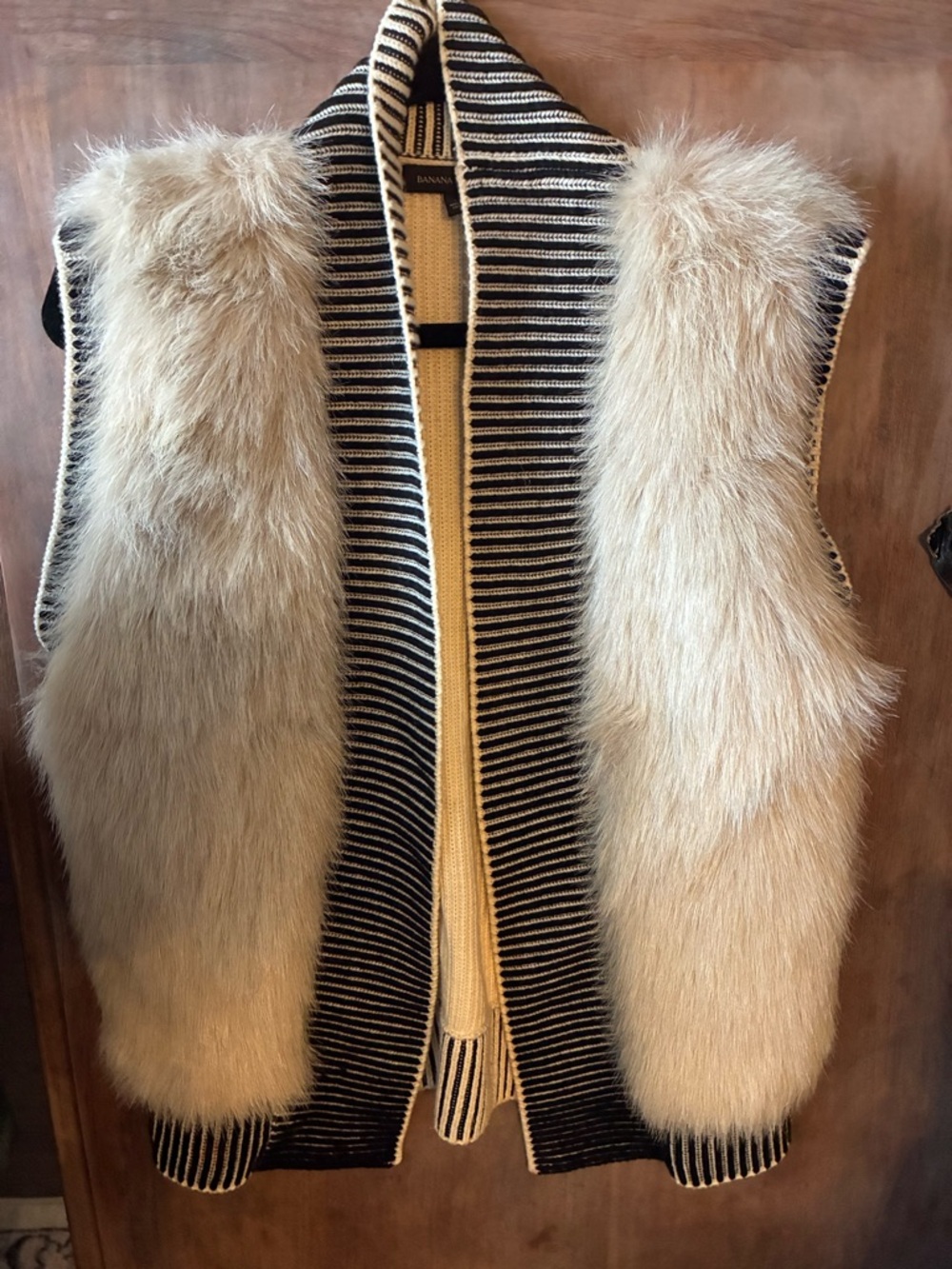 Banana Republic Black & Cream Knit Vest with faux fur